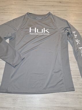 Huk Performance Fishing Long Sleeve Shirt Youth Gray Boy's Size Large B2